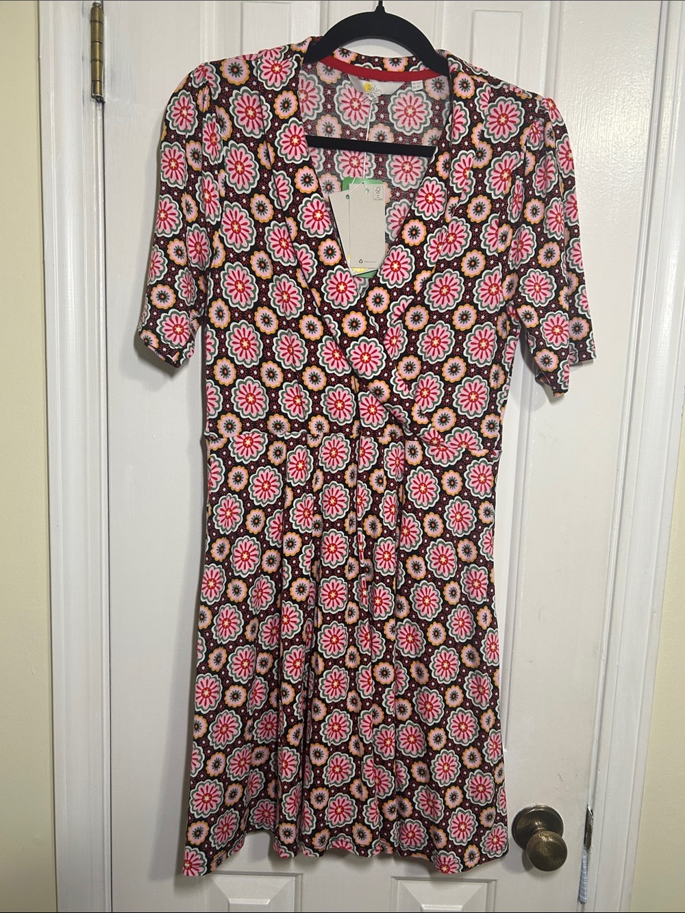 Boden, Floral Print Wrap Dress - Pink & Brown, Size 8 Petite, NWT